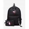 Ensemble de Sac à Dos Stylo à Imprimé Flamant en Canevas 2 Pièces - Noir 