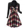 Robe Jointe Imprimée à Carreaux à Manches Longues - Noir 3XL