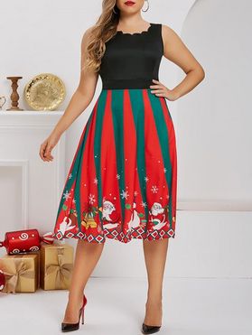 Plus Size Christmas Santa Snowman Print Dress