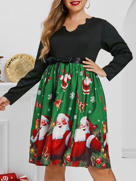 Snowman Snowflake Santa Claus Christmas Scalloped Plus Size Dress