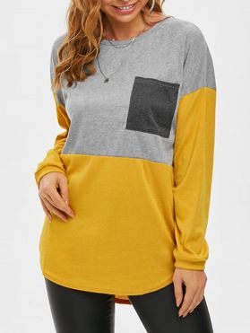 Color Blocking Chest Pocket Jersey Knit Long Sleeve Tee