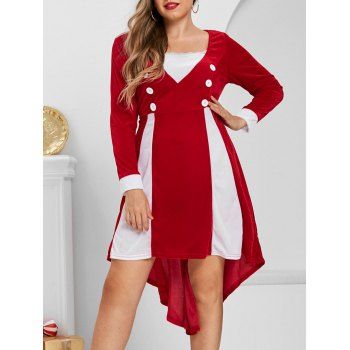 

Plus Size Velvet Dip Hem Christmas Long Sleeve Dress, Red
