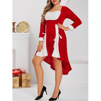 

Plus Size Lace Up High Low Velvet Midi Dress, Red