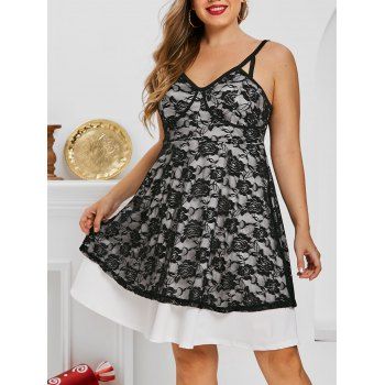 

Plus Size Lace Flowers A Line Cami Dress, Black