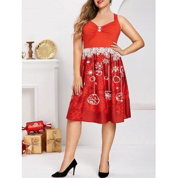 

Plus Size Christmas Snowflake Cross Back A Line Dress, Red