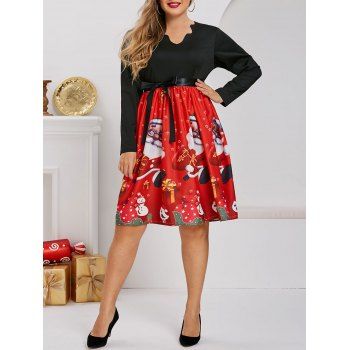 

Santa Claus Snowman Snowflake Christmas Scalloped Plus Size Dress, Red