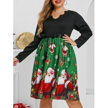 

Snowman Snowflake Santa Claus Christmas Scalloped Plus Size Dress, Green