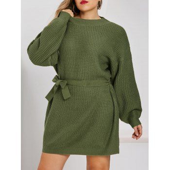 

Plus Size Drop Shoulder Chunky Sweater Dress, Green