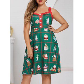 

Plus Size Christmas Funny Santa Claus and Snowman Retro Dress, Deep green