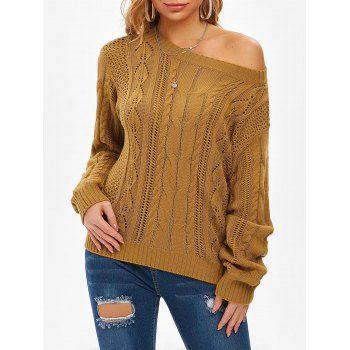 

Cable Knit Openwork Jumper Sweater, Deep yellow