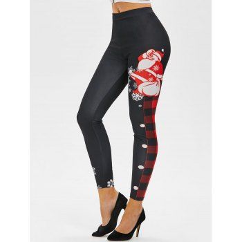 

Christmas Santa Claus Plaid Snowflake Skinny Leggings, Multicolor