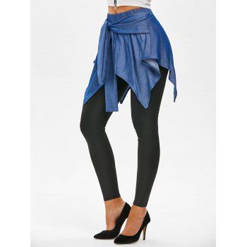 

Chambray Overlay Waist Tie Skeggings, Black