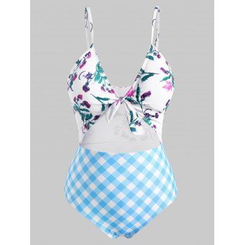 

Plus Size Plaid Flower Knot One-piece Swimsuit, Multicolor