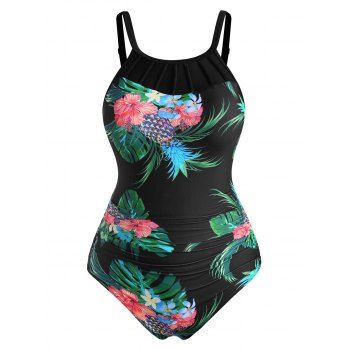 

Plus Size Pineapple Flower One-piece Swimsuit, Black