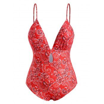 

Plus Size Paisley Boho Print One-piece Swimsuit, Red