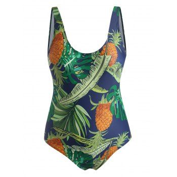 

Plus Size Tropical Leaf Pineapple One-piece Swimsuit, Deep green