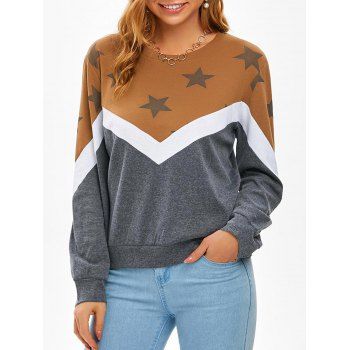 

Color Blocking Star Jersey Knit Pullover Sweatshirt, Coffee