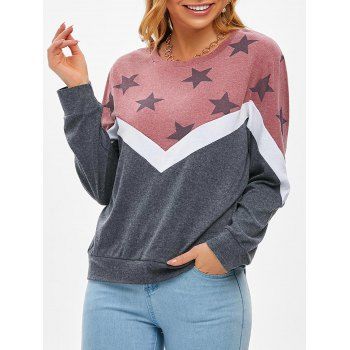 

Color Blocking Star Jersey Knit Pullover Sweatshirt, Light pink