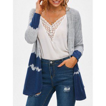 

Hit Color Long Sleeve Collarless Cardigan, Blue ivy