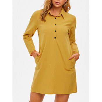 

Half Button Long Sleeve Shirt Dress, Yellow