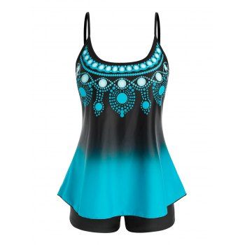 

Plus Size Ombre Print Backless Boyshort Tankini Swimwear, Black