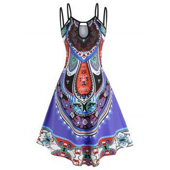 

Plus Size Keyhole Cutout Ethnic Print Cami Dress, Multicolor