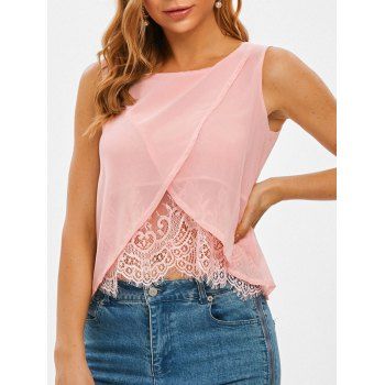 

Crossover Hem Chiffon Tank Top, Pig pink