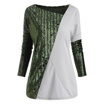 

Drop Shoulder Velvet Panel T Shirt, Camouflage green