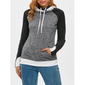 

Raglan Sleeve Kangaroo Pocket Colorblock Hoodie, Gray