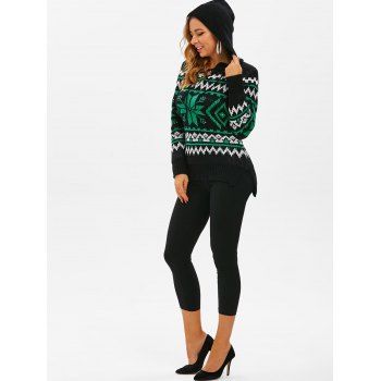 

Christmas Snowflake Lace Up Hooded Slit High Low Sweater, Multicolor