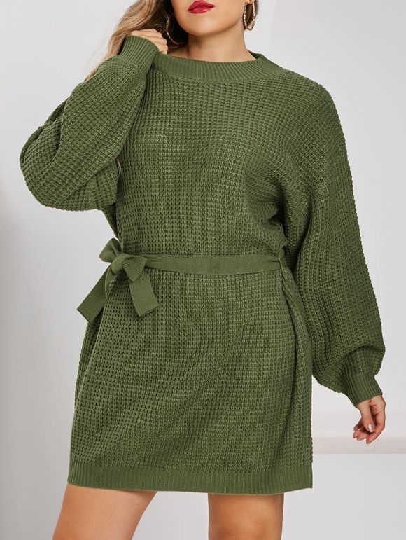 Robe Chandail Épais à Goutte Épaule Grande-Taille - Vert XL