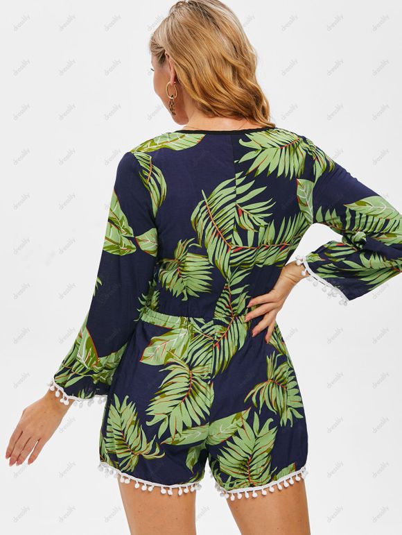 Barboteuse à Col V à Frange - Vert S