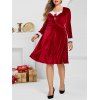Plus Size Velvet Faux Fur Panel Crossover A Line Dress - RED 2X