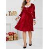 Robe Ligne A Croisé Panneau en Fausse Fourrure de Grande Taille - Rouge 3X