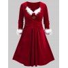 Plus Size Velvet Faux Fur Panel Crossover A Line Dress - RED 3X