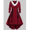 Plus Size Lace-up Dip Hem Faux Fur Panel Casual Dress - RED WINE 1X