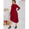 Plus Size Lace-up Dip Hem Faux Fur Panel Casual Dress - RED WINE 1X