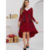 Plus Size Lace-up Dip Hem Faux Fur Panel Casual Dress - RED WINE 4X