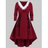 Plus Size Lace-up Dip Hem Faux Fur Panel Casual Dress - RED WINE 4X