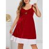 Robe de Noël Bicolore de Grande Taille en Velours à Volants - Rouge 4X
