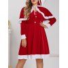 Plus Size Velvet Christmas Dress with Hooded Cape Set - RED L