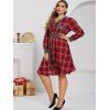Plus Size Plaid Flap Detail Roll Up Sleeve Dress - LAVA RED 5X