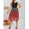 Robe à Imprimé Père Noël et Bonhomme de Neige Grande Taille - Noir 2X