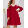 Robe de Noël Ligne A Applique en Velours Transparente de Grande Taille - Rouge 3X