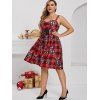 Elk Plaid Lace Up Christmas Plus Size Dress - RED 4X