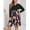 Robe Festonnée Motif Père Noël Bonhomme de Neige et Flocons de Neige Grande-Taille - Noir 2XL