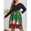Robe Festonnée Motif Père Noël Bonhomme de Neige et Flocons de Neige Grande-Taille - Vert 2XL