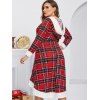 Plus Size Plaid Hooded Faux Fur Panel A Line Dress - LAVA RED 4X