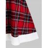 Plus Size Plaid Hooded Faux Fur Panel A Line Dress - LAVA RED 4X