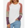 T-shirt Tunique Tricoté en Blocs de Couleurs à Manches Raglan - Blanc XL